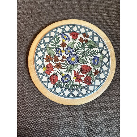 Vintage Dansk Nordic Garden Wood & Tile Board Trivet 7” Cottage Core - Picture 4 of 10